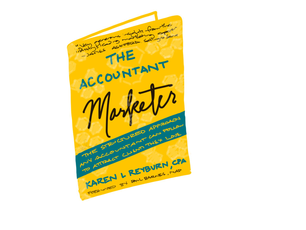 hand drawn sketch of cover of The Accountant Marketer book by Karen L Reyburn