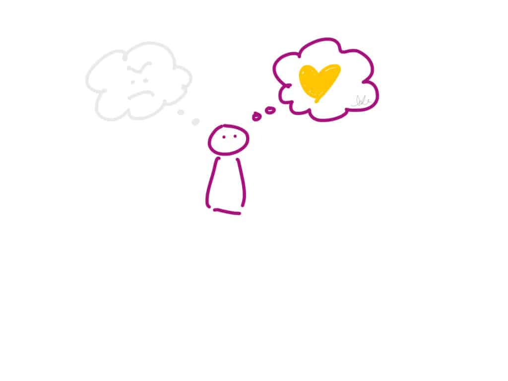 creative headspace sketch of person imagining heart