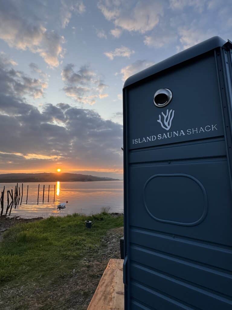 island sauna shack mull salen sunset